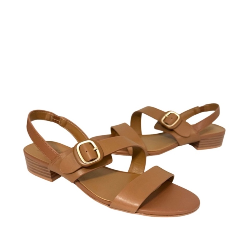 Naturalizer Slingback Block Heel Sandals Leather Buckles Tan Brown Size 9.5